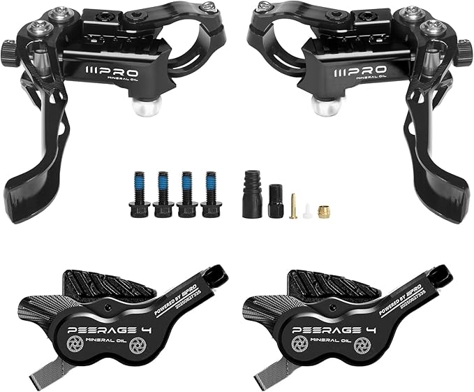IIIPRO PEERAGE4 4-Piston MTB Hydraulic Disc Brake Set, Left Front 850mm Right Rear 1550mm Aluminum Alloy Lever Caliper for MTB/Trail/Fat Bike/XC AM DH