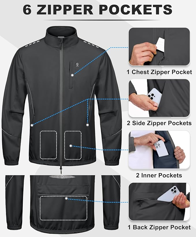 Little Donkey Andy Men's Cycling Jackets Reflective Packable Running Jacket Windproof Water-Resistant for Hiking Biking