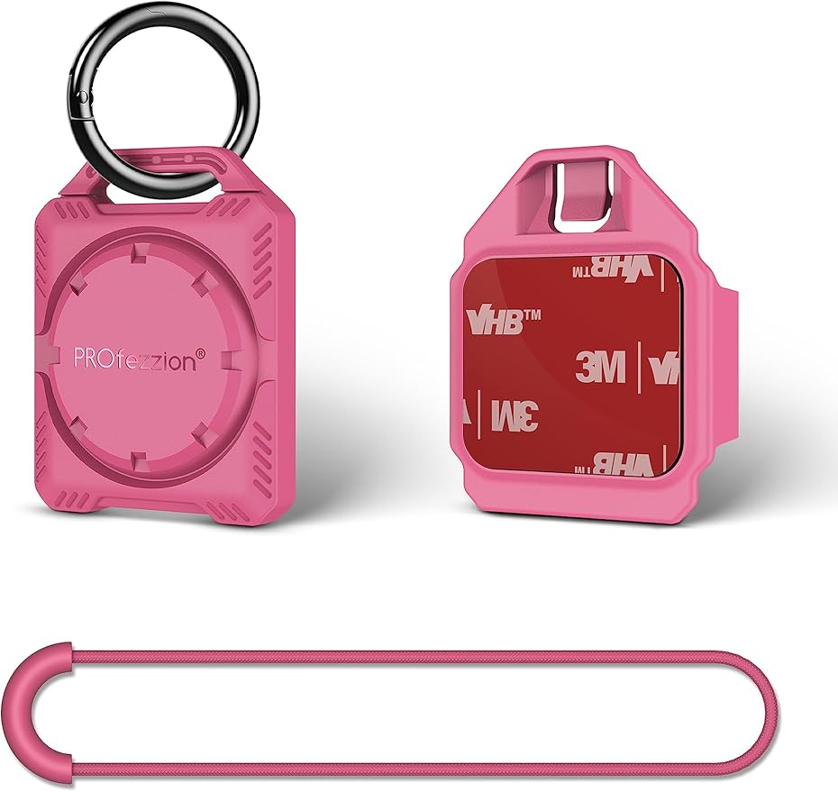 PROfezzion Secure Air Tag Holder Case with Key Ring, 3M Adhesive Mount and Loop Strap for Keychain, Dog Collar, Backpack, Luggage Bag, Bike, Car & More, IPX8 Waterproof, Full Cover & Discreet