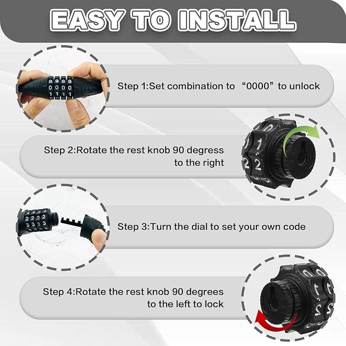 Bike Lock Cable, Bike Locks Heavy Duty Anti Theft, 2 Pcs Security 4 Digit Resettable Combination Bike Cable Lock, Portable Code Lock Cable for Bicycle, Black