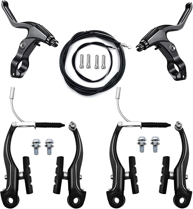 V-Type Bike Brake Set, Complete Universal Bike Front and Rear MTB Brake, Bicycle Brakes, Inner and Outer Cables, Include Brakes Lever Calipers Multi-Tool Wrenches