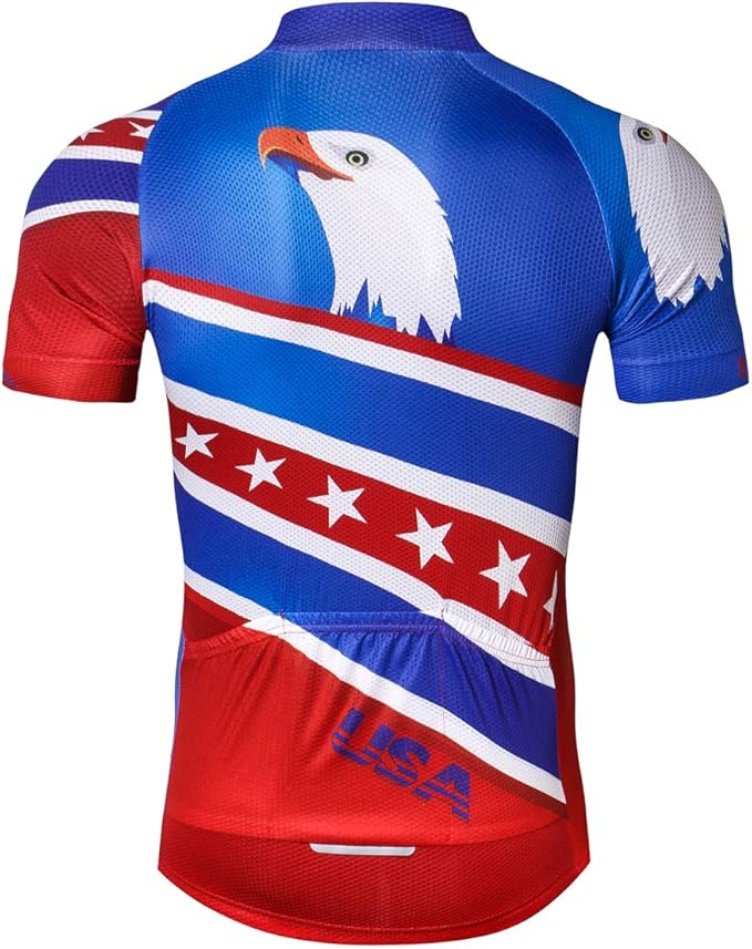 Cycling Jersey Short Sleeve USA Style Bike Tops with Pocket Reflective Stripe