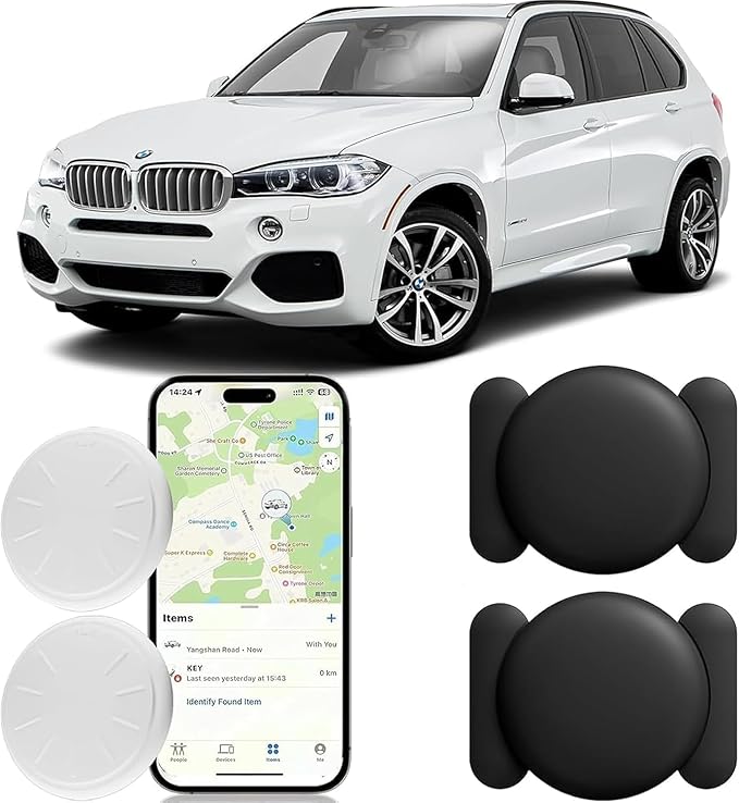 Mini GPS Tracker for Vehicles No Monthly Fee Magnetic GPS Tracker Full USA Coverage Hidden Car Locator Works with Apple Find My(iOS Only) with Magnetic Waterproof Case. (iOS-2PCS)