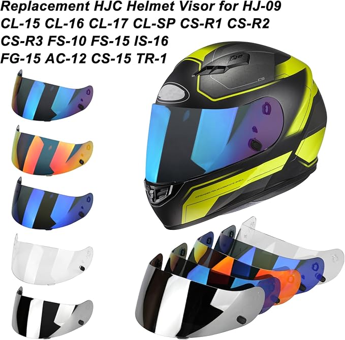 LKV HJ-09 Visor Replacement Face Shield Motorcycle Helmet Visor Anti-Scratch for CL-15 CL-16 CL-17 CL-SP CS-R1 CS-R2 CS-R3 FS-10 FS-15 IS-16 (Chrome Colourful)