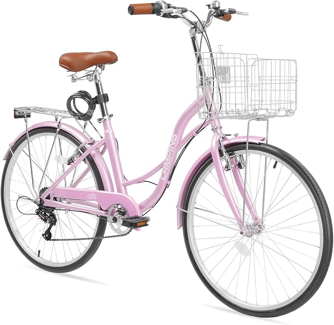 Ktaxon Women Bike 24/26 Inch Bicycles for Women, Beach Cruiser Bike with Premium Derailleur & Shift Lever, Adjustable Seat, High-Carbon Steel Frame and Excellent Welding Technology | Premium Derailleur, Shift Lever, Adjustable Seat