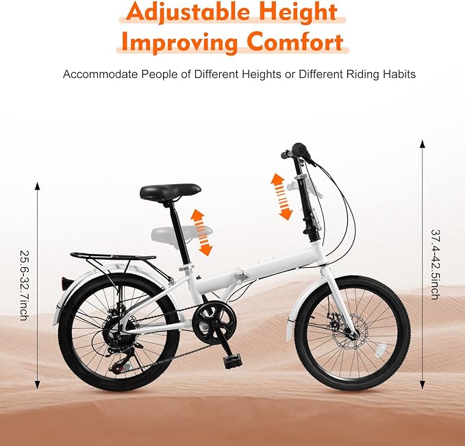 20-inch Foldable Bike Folding Bicycle with 7-Gear Transmission, Front and Rear Disc Brakes Bicycle Made of Aluminum Alloy Folding Bike Suitable for Men Riding, Women Riding