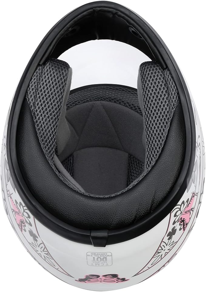 TCT-MOTORPARTS Adult Helmet DOT Flip Up Full Face Pink Butterfly Street Dirt Bike Helmet Motocross ATV Helmet for Women Men (Medium)