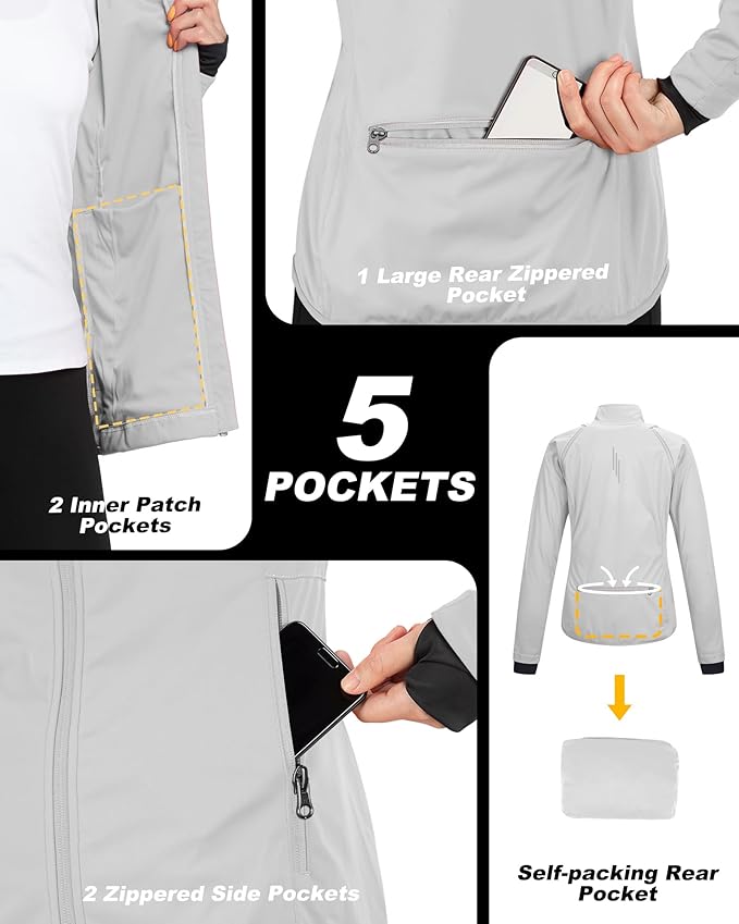 33,000ft Women's Zip Up Lightweight Athletic Workout Yoga Cycling Track Running Jacket Waterproof Windproof Reflective