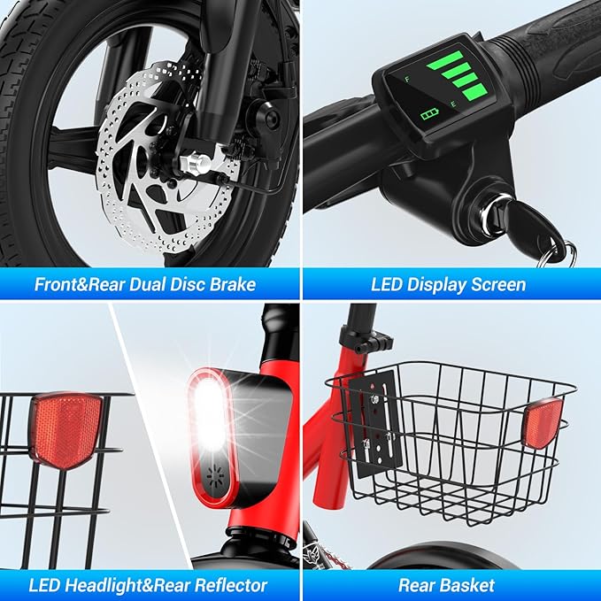 SEHOMY Folding Electric Bike for Adults 330LBS, 710W Peak Motor, 22mph ults Electric Bicycles, 14" Foldable Ebike for Teen 13+, 36V Battery, 35MIles Range, Throttle & Pedal Assist, Commuter Ebikes,