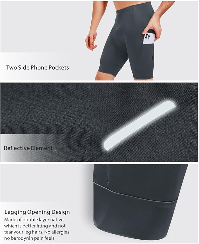 qualidyne Men's Cycling Shorts 4D Padded Bike Biking Shorts Road Riding Bicycle UPF 50+ Cycle Shorts Pockets