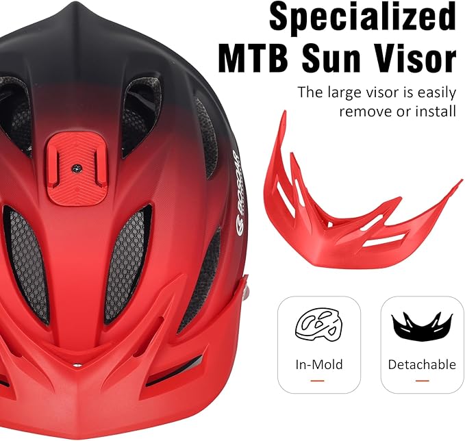 Mountain Bike Helmet,Adult Cycling Helmet with Camera Mount and Detachable Visor for Men Women Youth,Suggested Fit 55-61 Cm