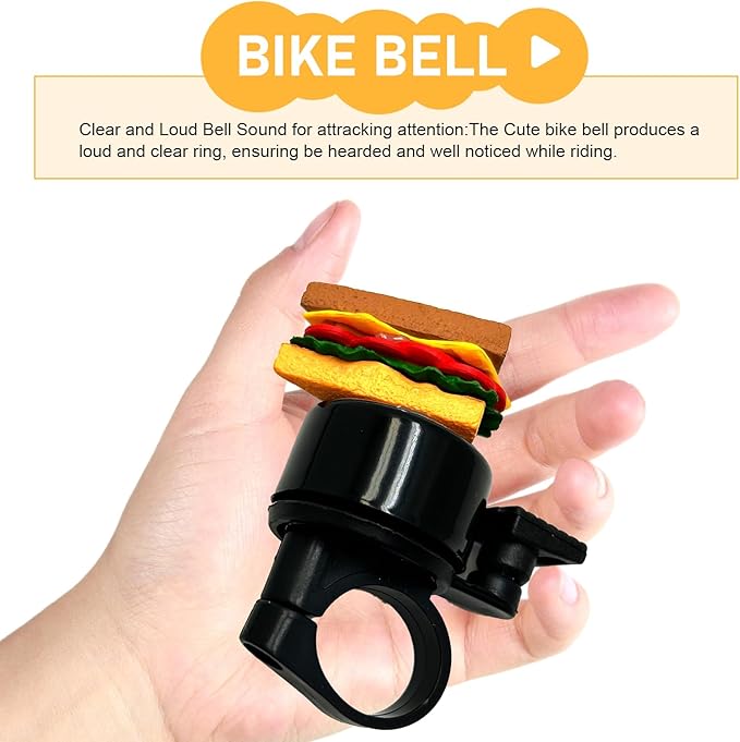 Bike Bell, Cute Sandwich Shaped Aluminum Alloy Bicycle Bell with Loud Crisp Clear Sound, Funny Decorative Cycling Accessory, Universal for Balance, Scooters, Bikes (Yellow)