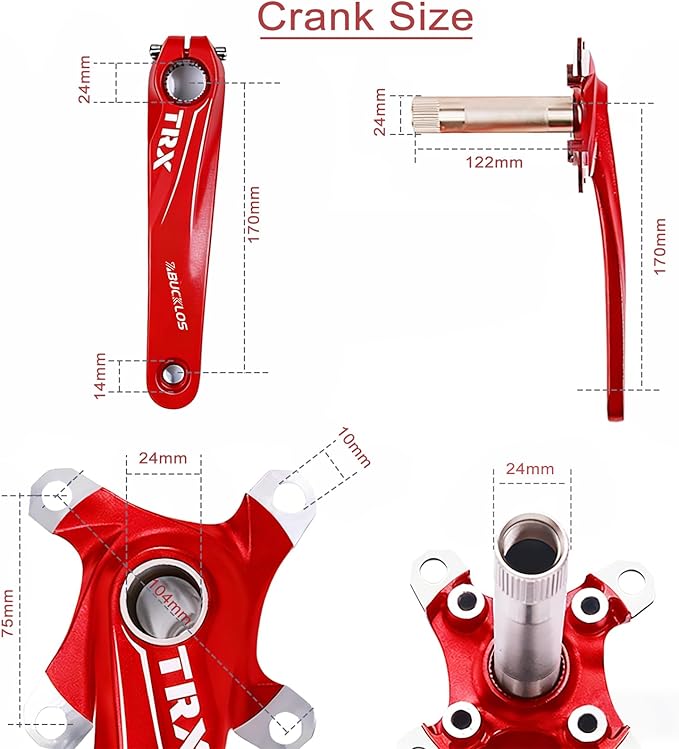 BUCKLOS IXF 104 BCD 30T-38T 170MM Mountain Bike Crankset, Hollow Integrated MTB Crank Set, Aluminum Alloy Crankset Round Oval Narrow Wide Chainring with Bottom Bracket Bolts Fit Shimano/FSA Gaint