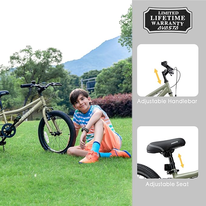 AVASTA Bilbo 18 20 24 Inch Kids Bike for Boys Girls 5-14 Years Old, Retro Style High Carbon Steel Bicycle with Adjustable Handlebars and Seat, Dual V-Brakes, Kickstand, Multiple Colors