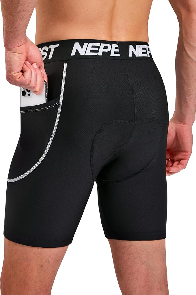 Nepest Cycling Underwear for Men Bike Shorts 4D Padded Biking Road Bicycle Biker MTB Liner Padding Shorts with Pockets