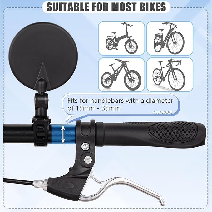 TAGVO Bike Mirror, Bicycle Cycling Rear View Safe Mirrors, Adjustable Rotatable Handlebars Mounted Plastic Convex Mirror for Mountain Road Bikes