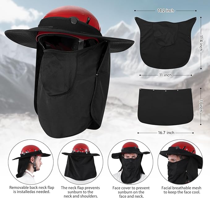 Tontron Removable Climbing Helmet Visor Helmet Brim,Helmet Sunshade,Safety Helmet Sun Hat with Removable Neck Flap and Face Cover(H03)