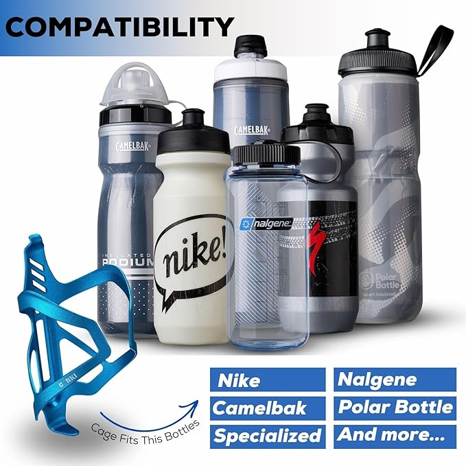 Corki Cycles Heavy Duty Bike Water Bottle Holder, Lightweight Aluminum Cage Shockproof Design for Road Mountain Gravel Bikes, Holds 18-30 oz, 2-Pack Blue