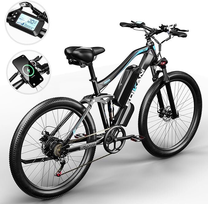 EDIKANI Electric Bike for Adults 27.5" 1500W Peak Ebike 19.2Ah Battery Max 32Mph Electric Mountain Bike with Full Suspension 80 Miles E Bicycle for Commuter