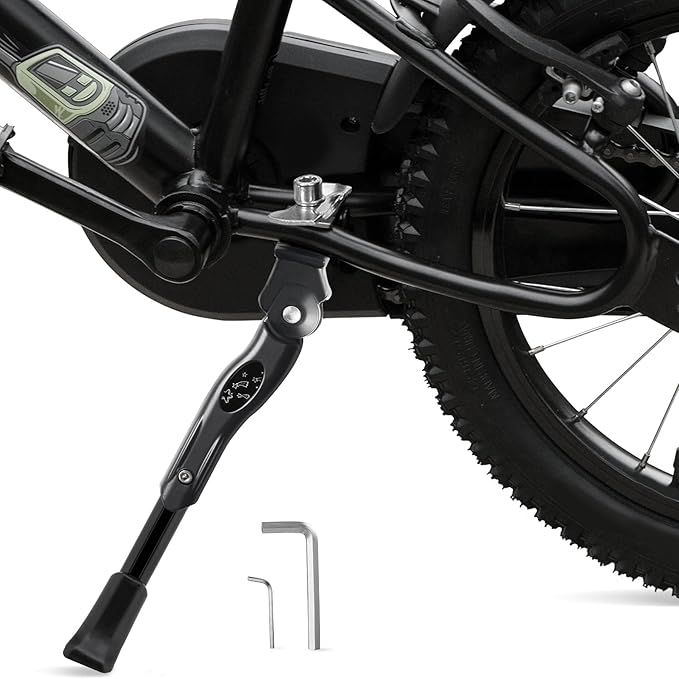 LEICHTEN Bike Kickstand for 16 18 20 Inch Wheel Bike, Adjustable Aluminum Alloy Bicycle Kickstand for Kids Bike Center Mount for Sports/Mountain/Road Bicycles, Black
