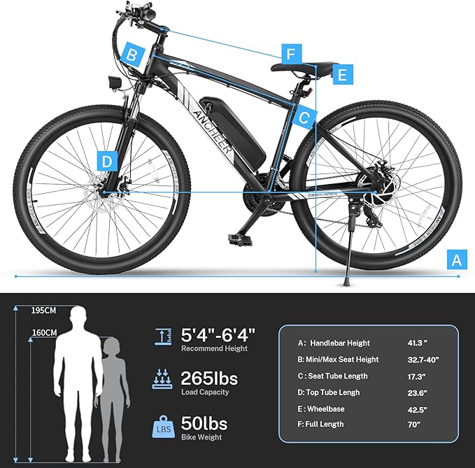 ANCHEER Electric Bike for Adults, Peak 750W Ebike, 3 Hours Fast Charge, 60 Miles Electric Bicycle with 48V/499Wh Battery, 27.5 ''Hummmer Electric Mountain Bike with LCD Display, 21/24 Speed | Peak 750W, Ebike, 3 Hours Fast Charge, 60 Miles, Electric Bi...