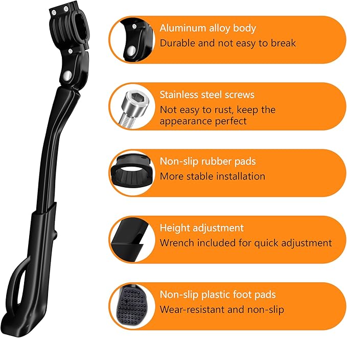 NICEDACK Bike Kickstand, Adjustable Kickstand Aluminium Alloy Bicycle Kickstand for Mountain Bike/700 Road Bike/BMX/MTB 26'' 27.5'' 28 29 inches Adults Bike