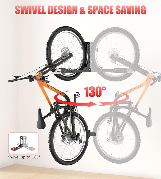 Swivel Bike Wall Mount 2 Pack Bike Rack for Garage, No Heavy Lifting Required Wall Bike Hangers Can Holds up to 77 lbs (Black & White)