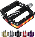 Bicycle Pedals with LED lights 5 Modes, Tap On-Off, USB Rechargeable, Waterproof, Flat CNC Aluminum Road Bike Pedals w 9/16" Cr-Mo Steel Axel w Pin, for Ebike, Commuter, Hybrid, City, Beach Bike
