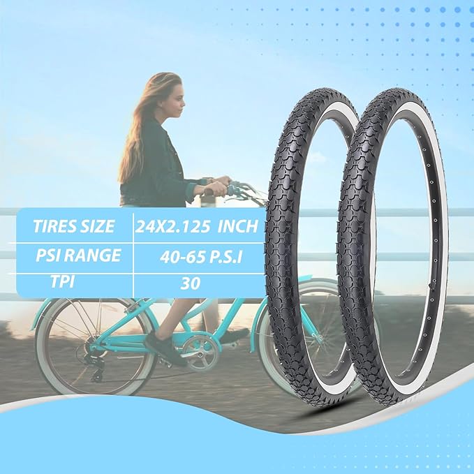 MOHEGIA 24/26 Inch Cruiser Bike Tires Set: 24x2.125/26x2.125 Inch Classic Folding Bicycle Tires,and Pair Inner Tubes with Tire Levers for Beach Cruiser City Bikes