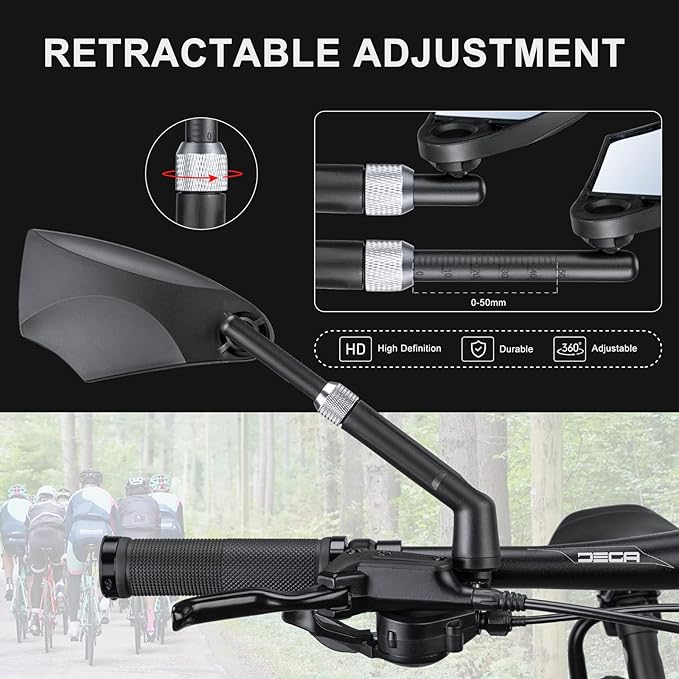 Handlebar Bike Mirror HD Anti-Glare Lens Scratch Resistant Glass Mirror Adjustable Safe Handlebar Rear View Mirrors For 21-24mm Handlebar (Right)