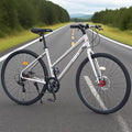 700C Road Hybrid Bike City Commuter Bicycle with 7 Speed/Front and Rear Disc Brakes/Steel Frame for Men Women Adult Available in A Variety of Colors