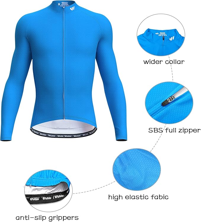 Men's Cycling Jerseys Long Sleeve Bike Biking Shirts Full Zip with Pockets Road Bicycle Clothing