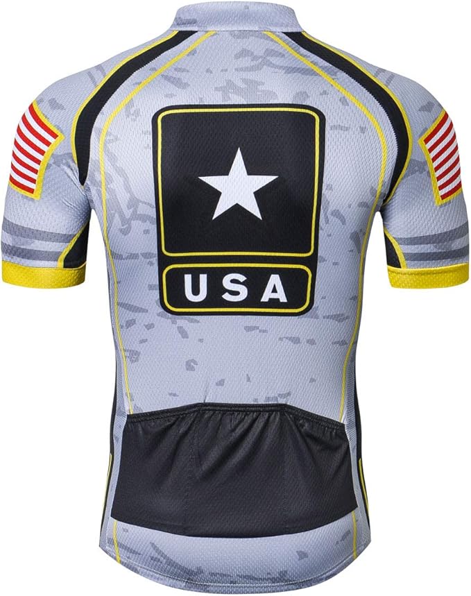 Cycling Jersey Men USA Summer Bike Short Sleeve 3-Pockets Breathable Quick-Dry Shirt S-3XL