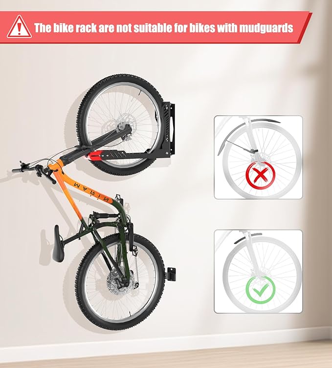 Swivel Bike Wall Mount 2 Pack Bike Rack for Garage, No Heavy Lifting Required Wall Bike Hangers Can Holds up to 77 lbs (Black & Red)