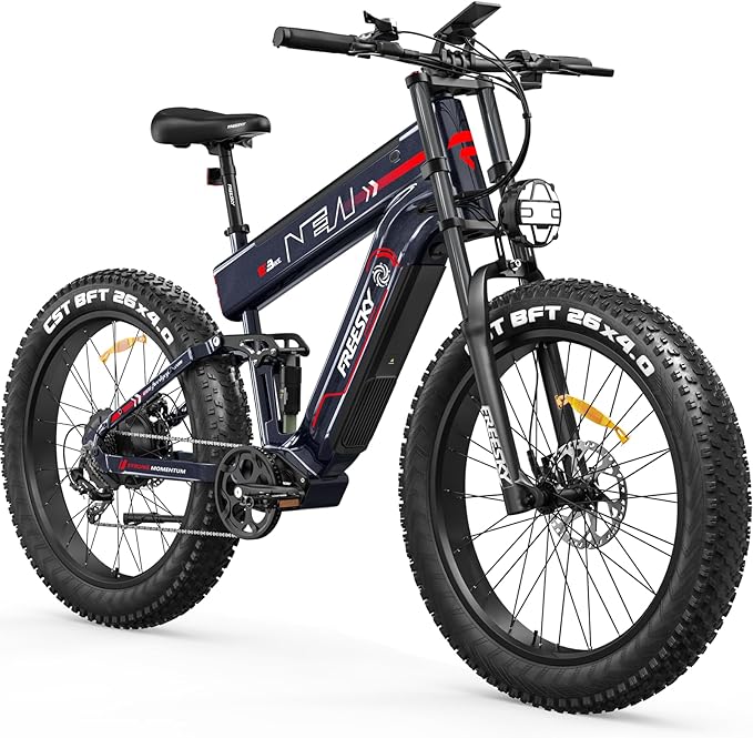 FREESKY Dual Battery 48V 41AH 160 Mile 40MPH Electric Bike for Adults, 4000W High-Torque Single Motor Long Range Fast Fat Tire Ebike, 26" Full Suspension Mountain E Bike, UL 2849 Certified by TÜV