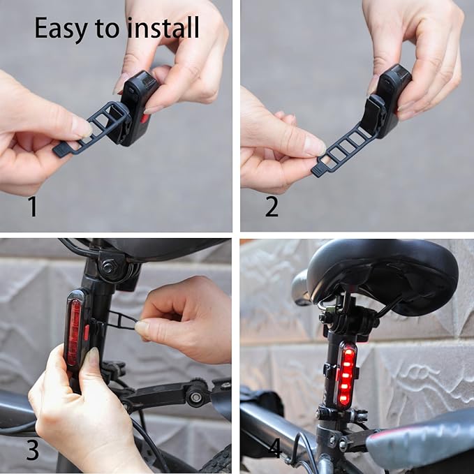 Bike Tail Light, Bicycle Rear Lights USB-C Rechargeable LED Cycling Safety Flashlight with 4 Light Mode for Road Mountain Night Riding & Adults Men Women