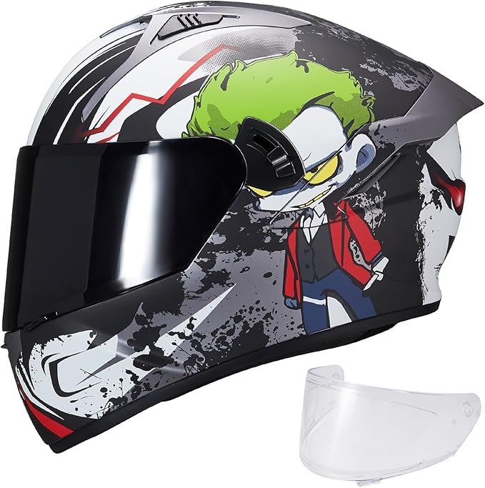 VCOROS Full Face Dual Visor Motorcycle Helmet for Adults Motorbike Street Bike Racing Helmets X9 DOT Approved with Black Visor