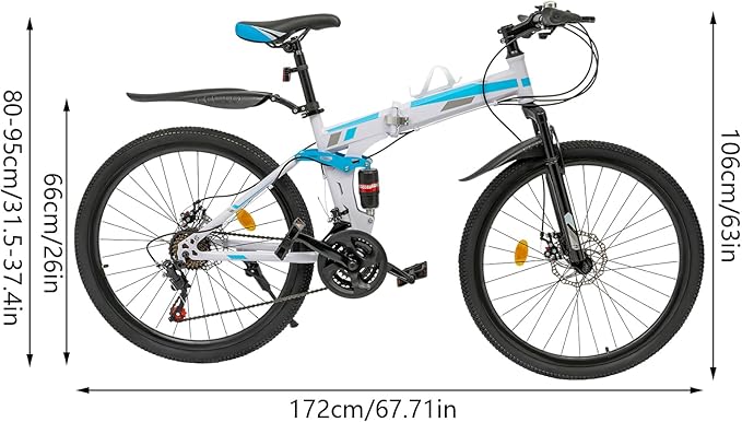 26 Inch Mountain Bike, 21 Speed Folding Bike, Foldable Bicycle for Daily Commuting, Fitness, Off-Road Challenges, Competition, Powerful Mechanical Dual Disc Brakes