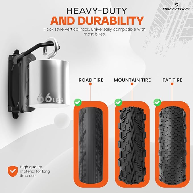 Foldable Bike Rack 1-Pack, Space Saving Vertical Bike Wall Mount with Adjustable 150° Rotating Hanger, Easy Garage, Indoor, or Shed Installation