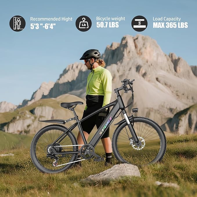 ASKGO Electric Bike for Adults, 1500W Peak Motor, 25Mph, 65Miles, 48V 10AH Removable Battery, 26“ Mountain Ebike with 7-Speed Gear for Beach Snow Commuter