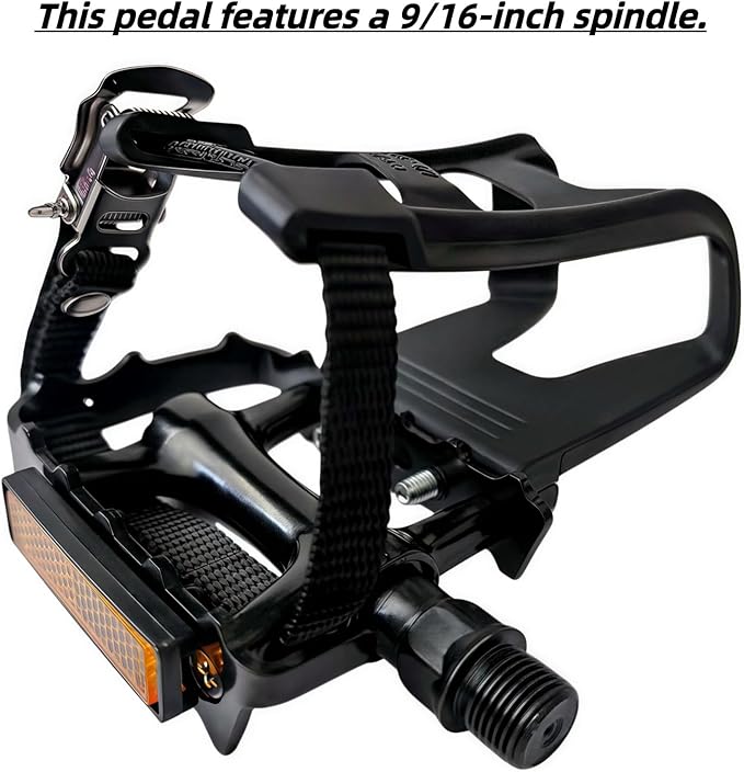 YBEKI All-Terrain Bike Pedals with Toe Clips & Adjustable Straps Dual-Purpose Resin/Alloy Bicycle Pedals 9/16" Spindle - Indoor/Outdoor Use for Exercise/Spin/Road Bikes MTB