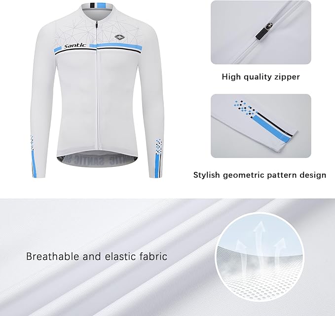 Santic Cycling Jersey Men's Long Sleeve Bike Reflective Full Zip Bicycle Shirts with Pockets