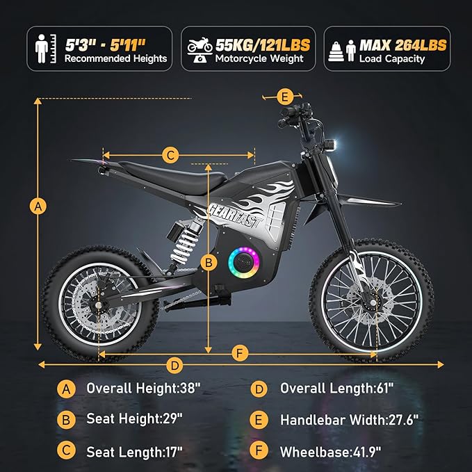 Electric Dirt Bike, 14"/12" Fat Tire 3000W Peak 40 MPH Electric-Motorcycle with 48V 23.4AH Battery Dual Hydraulic Brakes Mountain Off-Road EBike for Teens Adults