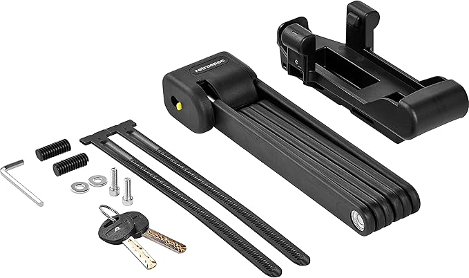 Retrospec Fortitude Folding Bike Lock - Heavy Duty Anti-Theft, 5mm Coated Steel Cut Resistant Bars, Disc Cylinder Pick Resistant Lock with 2 Rust Resistant Keys and Lock Carrier,Matte Black