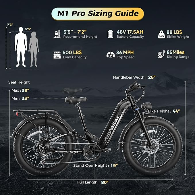 Aipas M1 Pro & M2 Pro Electric Bike Combo, 1800W Peak Motor Fat Tire EBikes for Adults, 36MPH Electric mountain Bike with 48V 17.5Ah Battery, 26" x 4.0" All-Terrain Tires, 7 Speed, 85 Miles Long Range