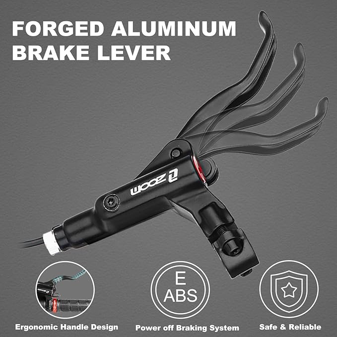 ZOOM Ebike Hydraulic Disc Brake Set: H876E 4-Pistons Power-Off Electric Bike Brake Kit with 2-PIN Sensor Included 160mm/180mm Rotors and Mounting Adapter