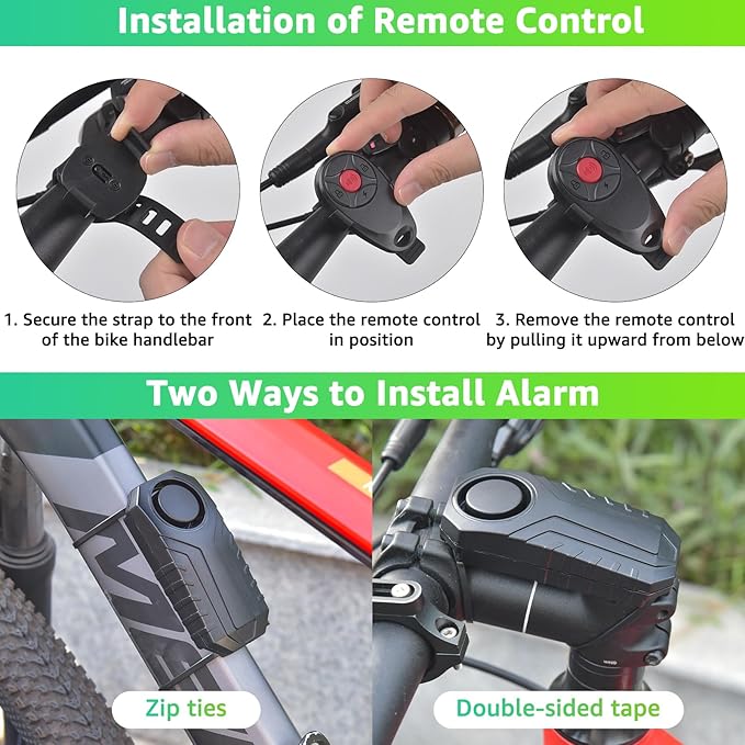 113dB Bike Alarm, Motorcycle Alarm, Bicycle Alarms with Remote, Moped Alarm System, Car Vibration Sensor Alarm, Universal Strap Fits All Handlebar Sizes, IP65 Waterproof Super Loud, 10Pack