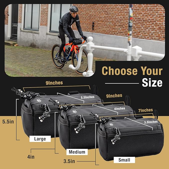 Lumiere & Co. Bike Handlebar Bag – Minimalist Design – 3 Size options, Multiple Colors – Clip Straps, Hook & Loop, Shoulder Strap