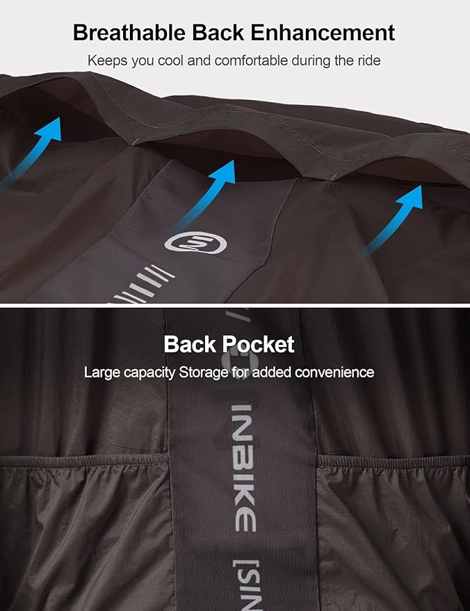 INBIKE Cycling Jacket for Men Women, Windproof Lightweight Running Windbreaker, Breathable Quick Dry Reflective Biking Coat