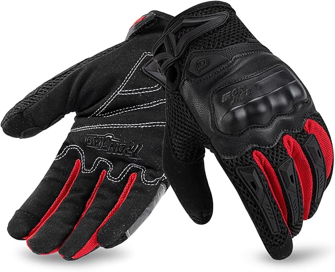 IRON JIA'S Motorcycle Gloves for Men and Women - Motorbike Powersports Racing Gloves with Hard Knuckle Touchscreen for BMX ATV MTB Riding (Red XL)